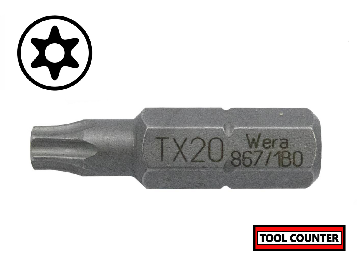 Genuine Wera SECURITY TORX Bit (TX20) Screwdriver Bit 25MM HEX 867/180