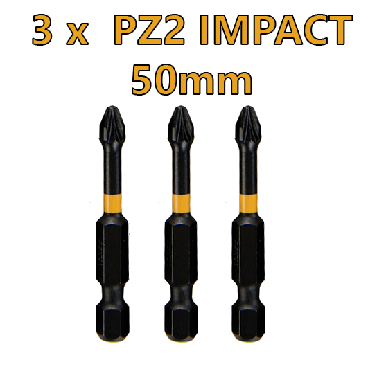 PZ2 Impact Bits -(3x) Premium S2 steel - Length 50mm- 1/4" hex drive