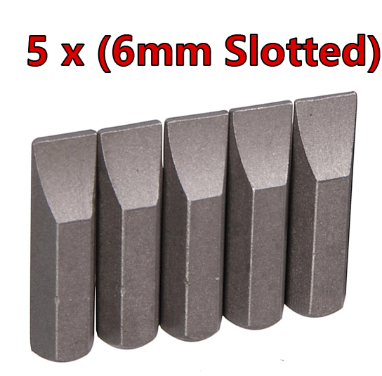 6mm Slotted Bits -  (5x)  Chrome vanadium steel -  Length 25mm - 1/4" hex drive